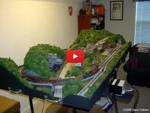 An N scale model train layout on a door