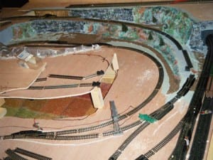 Top view of the unfinished model railroad.